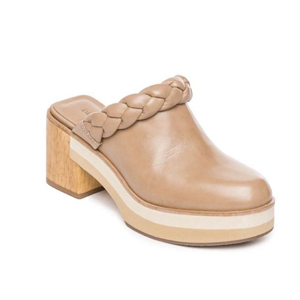 Bernardo Saffia Braided Leather tan mules Clogs Platform Medium Heels 7.5